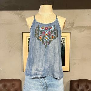 Velvet Heart embroidered chambray tank